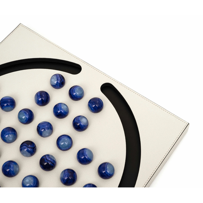 Blue Pawns Leather Game Board | Pinetti Peg Solitaire | Italianfurniture.com