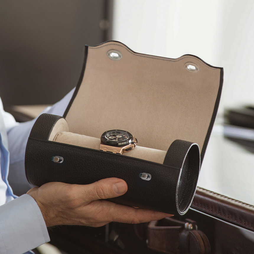 4-Watch Leather and Wood Luxury Travel Roll | Agresti Rollo Delle Ore | Italianfurniture.com