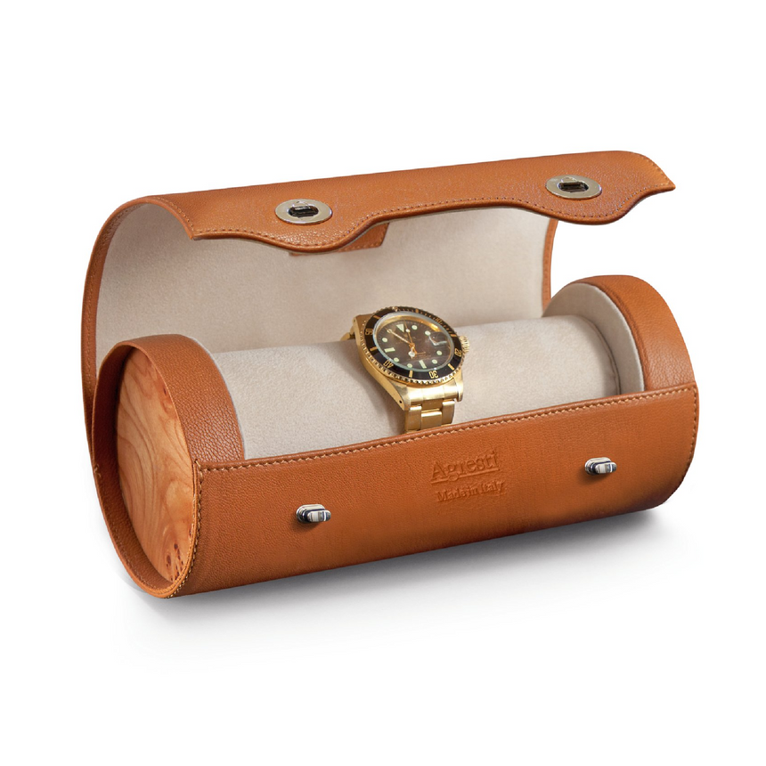 4-Watch Leather and Wood Luxury Travel Roll | Agresti Rollo Delle Ore | Italianfurniture.com