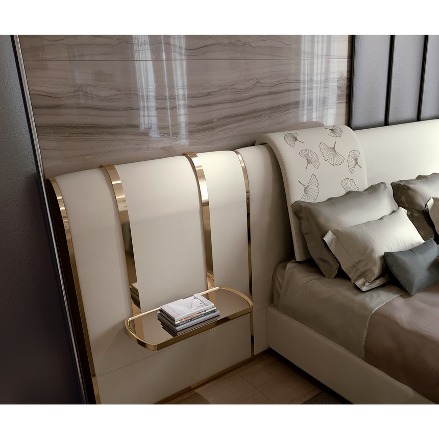 Metallic Insert Leather King Bed | Bizzotto Italia Ginko | Italianfurniture.com