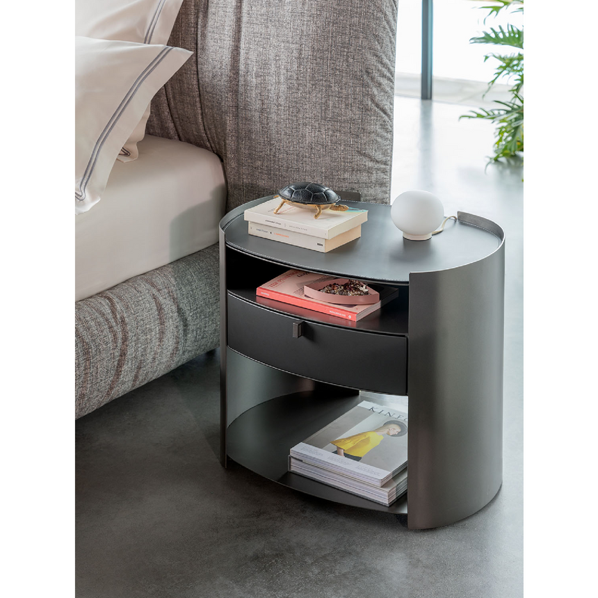 Raised-Edge Metal Nightstand | Flou Lotus | Italianfurniture.com