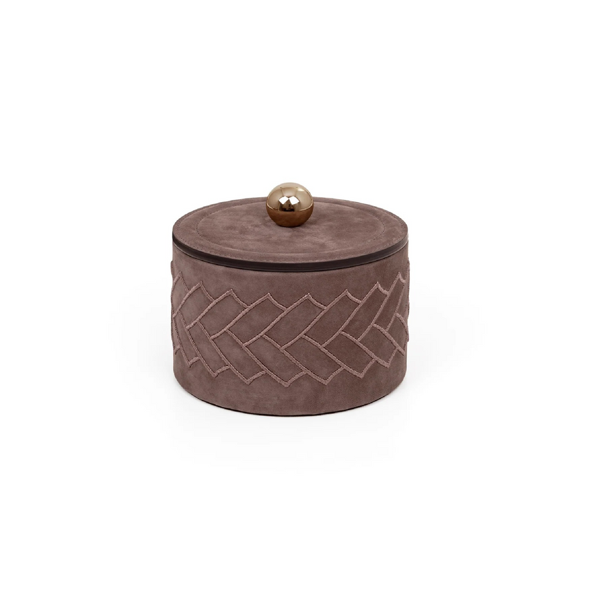 Round Embroidered Leather Box | Pinetti Lily | Italianfurniture.com