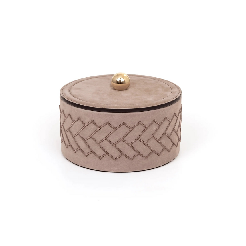 Round Embroidered Leather Box | Pinetti Lily | Italianfurniture.com