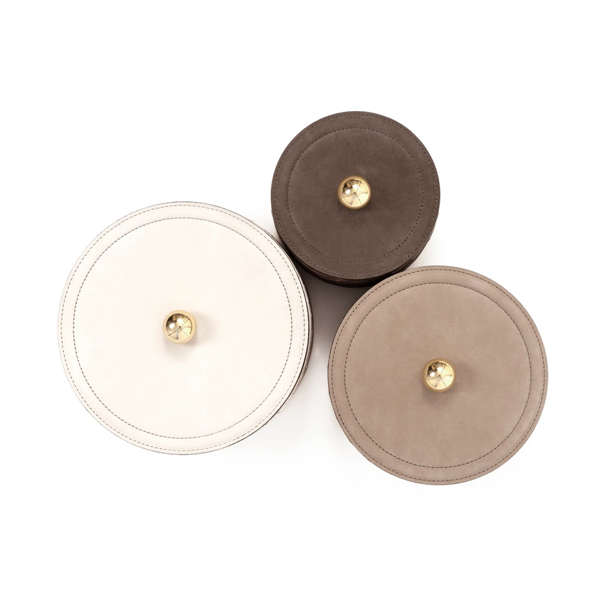 Round Embroidered Leather Box | Pinetti Lily | Italianfurniture.com