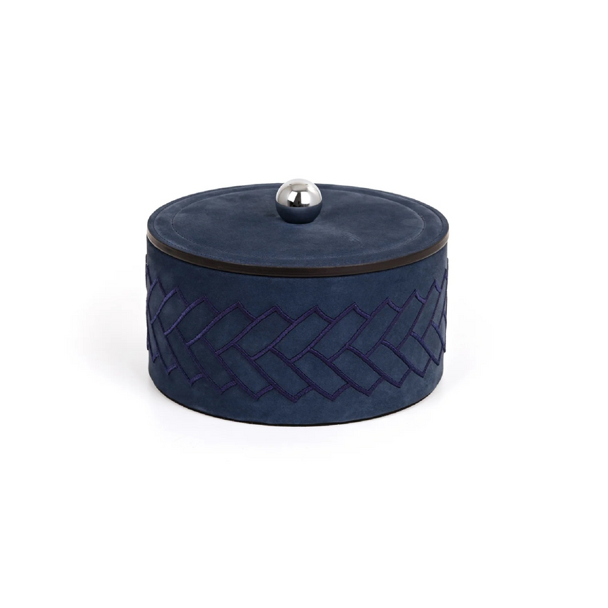 Round Embroidered Leather Box | Pinetti Lily | Italianfurniture.com