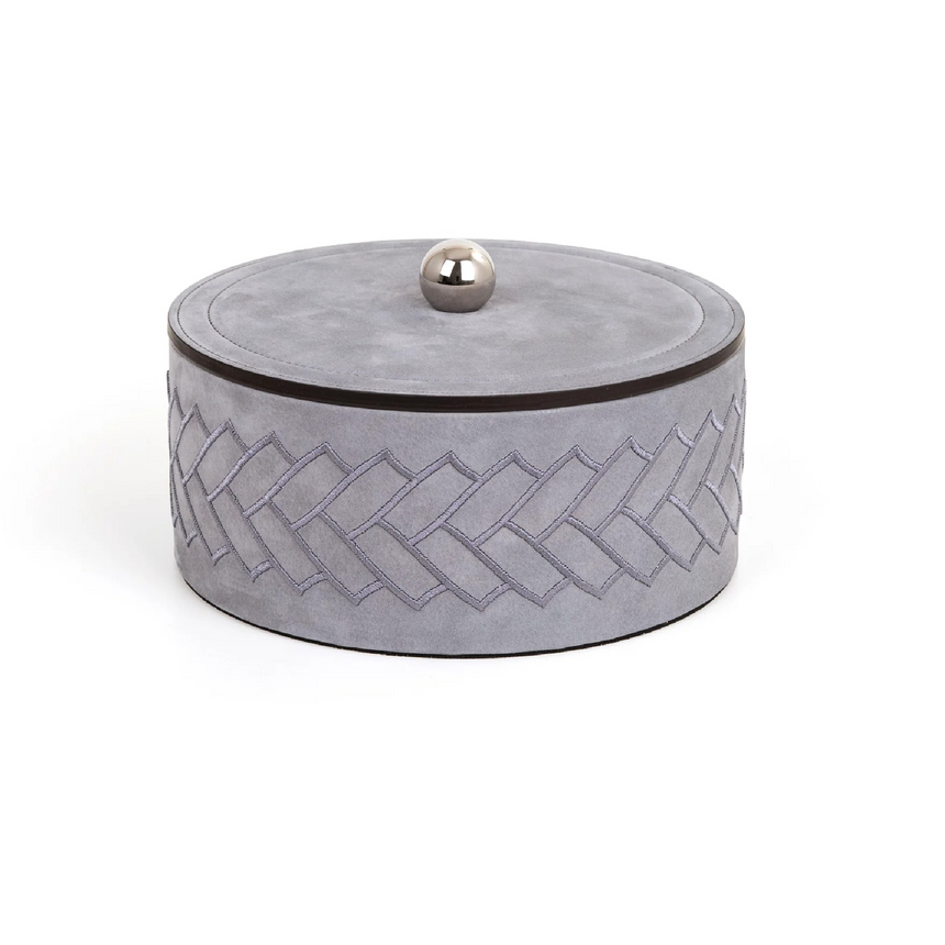 Round Embroidered Leather Box | Pinetti Lily | Italianfurniture.com