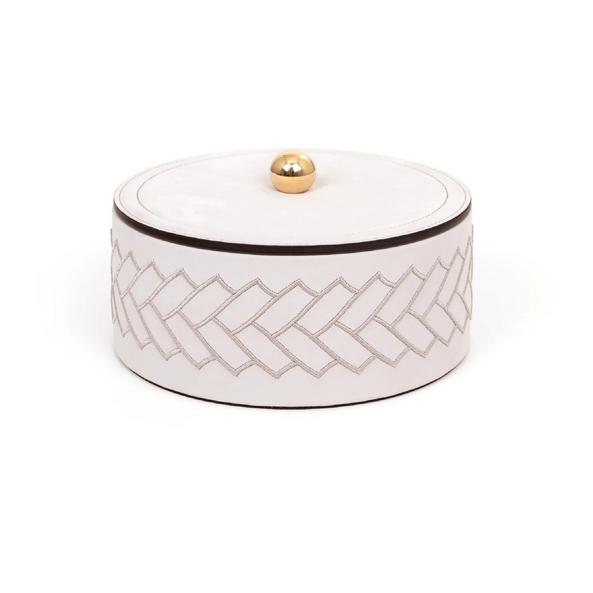 Round Embroidered Leather Box | Pinetti Lily | Italianfurniture.com