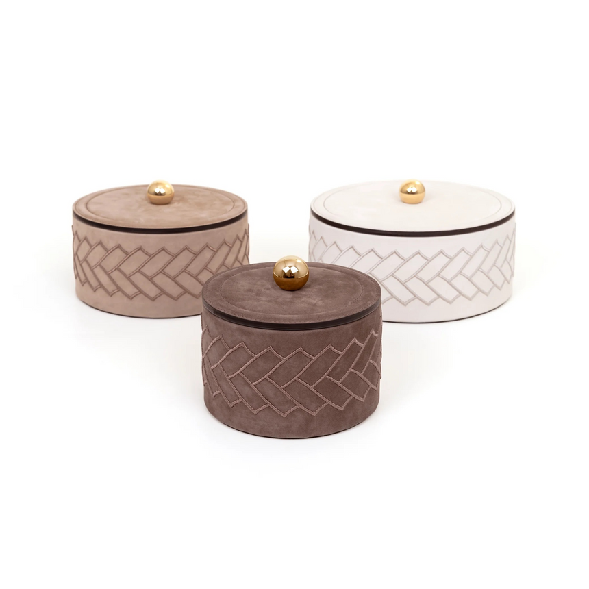 Round Embroidered Leather Box | Pinetti Lily | Italianfurniture.com