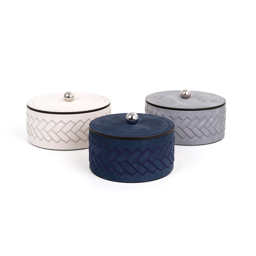 Round Embroidered Leather Box | Pinetti Lily | Italianfurniture.com