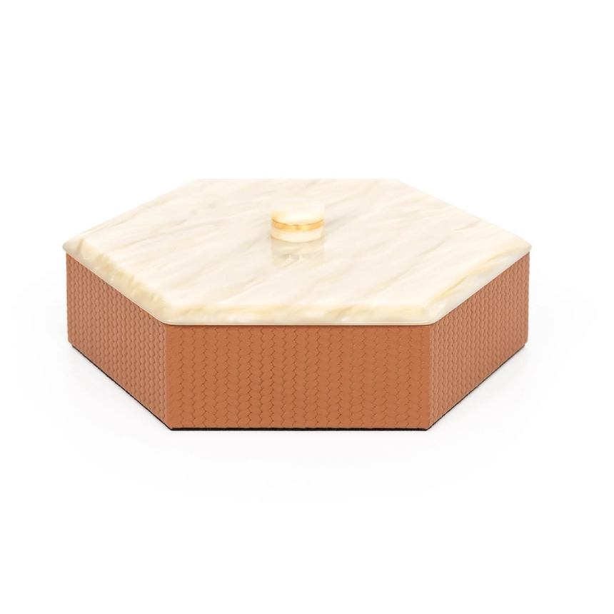 Leather Hexagonal Lidded Box | Pinetti Kelly | Italianfurniture.com