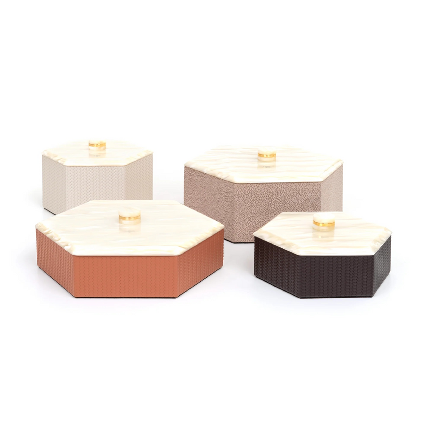 Leather Hexagonal Lidded Box | Pinetti Kelly | Italianfurniture.com