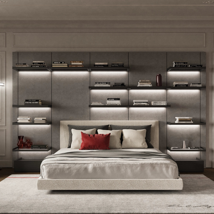 King Bed with Shelf System | Karl Lagerfeld Maison Saint-Germain | Italianfurniture.com