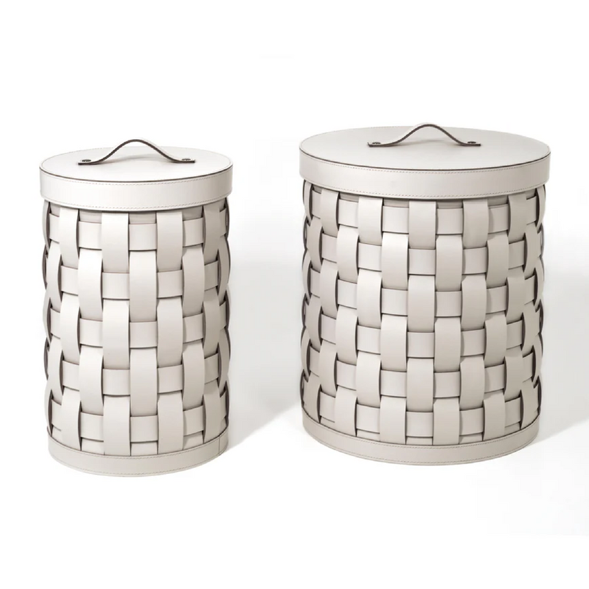 Woven Leather Lidded Paper Bin | Pinetti Demetra | Italianfurniture.com