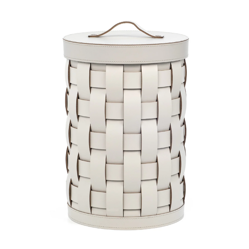 Woven Leather Lidded Paper Bin | Pinetti Demetra | Italianfurniture.com