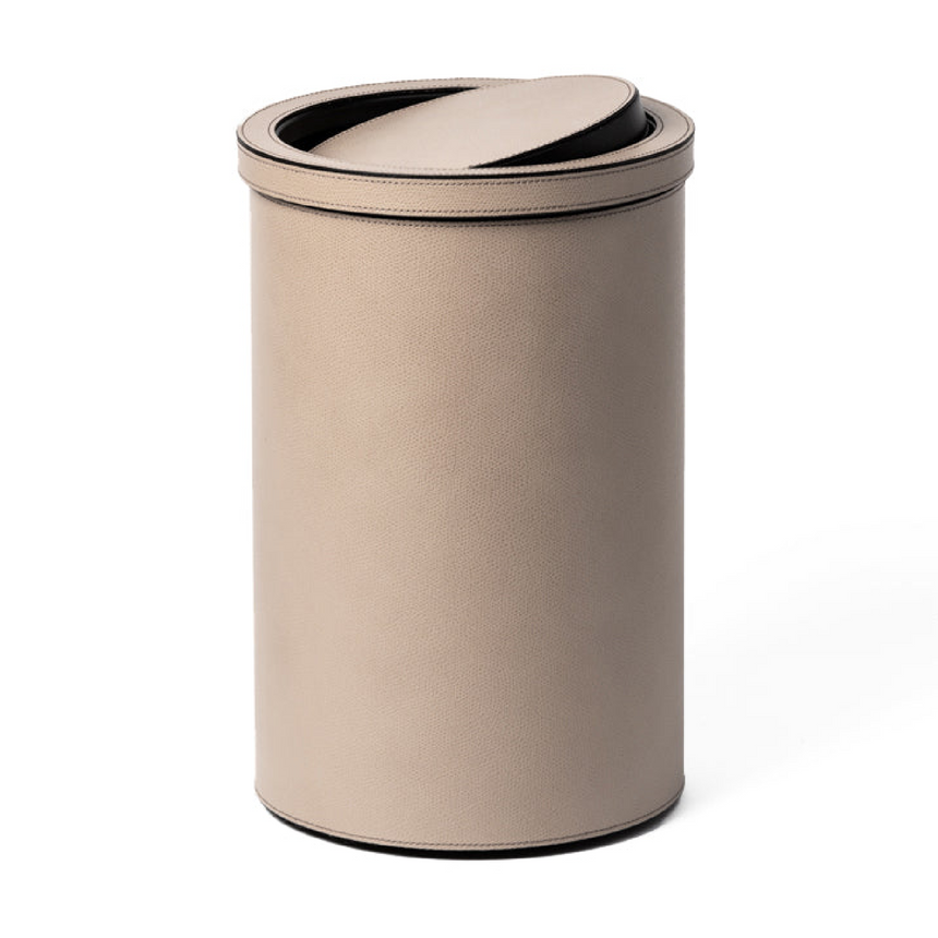 Cylindrical Leather Tilting Lid Bin | Pinetti | Italianfurniture.com