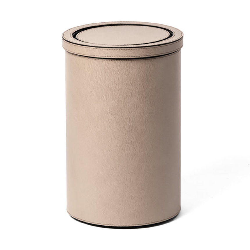 Cylindrical Leather Tilting Lid Bin | Pinetti | Italianfurniture.com