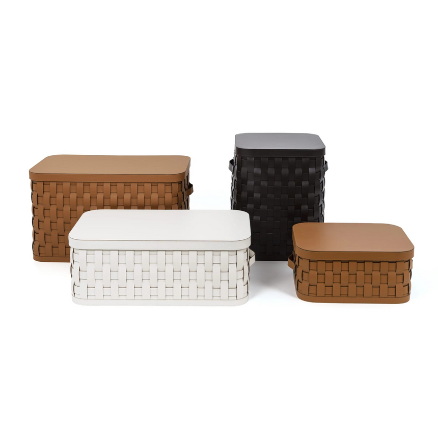 Square Woven Leather Basket L | Pinetti Demetra | Italianfurniture.com