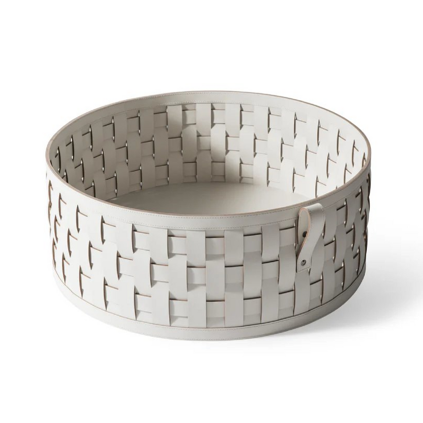 Round Handwoven Leather Basket | Pinetti Demetra | Italianfurniture.com