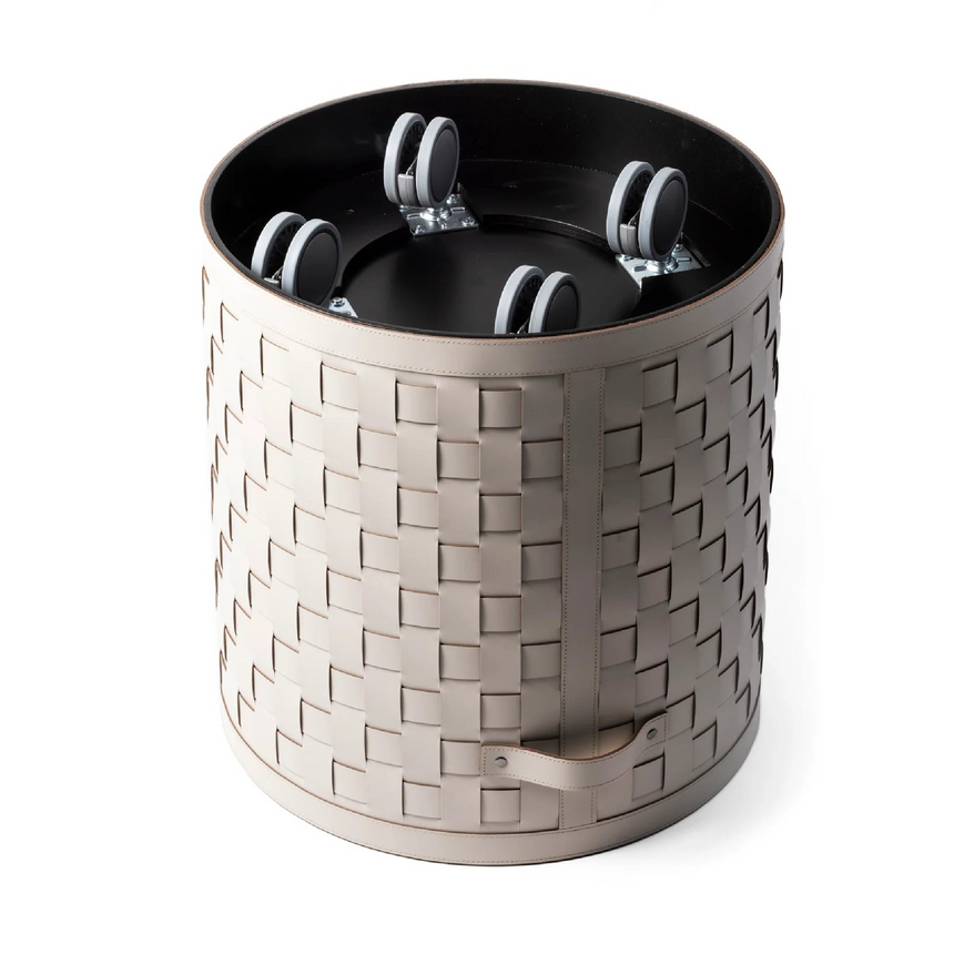 Wheeled Woven Leather Basket | Pinetti Demetra | Italianfurniture.com