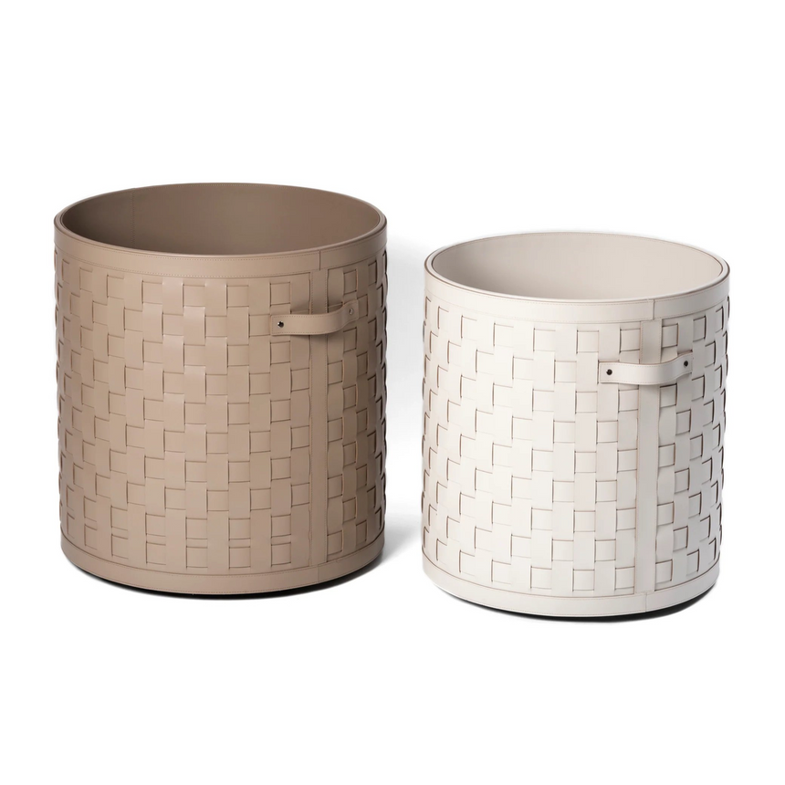 Wheeled Woven Leather Basket | Pinetti Demetra | Italianfurniture.com