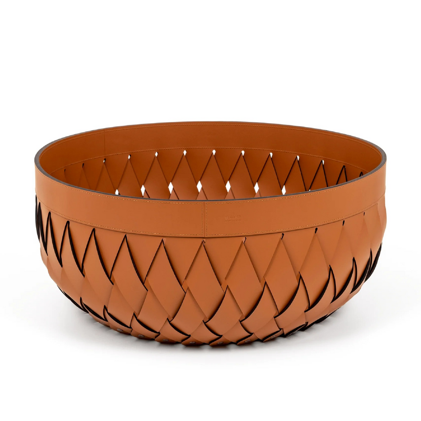 Handwoven Leather Round Basket L | Pinetti Canaria | Italianfurniture.com