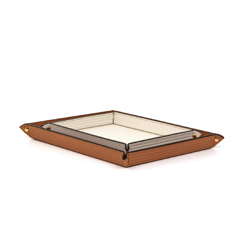 Rectangular Studded Leather Trinket Tray | Pinetti Rigid | italianfurniture.com