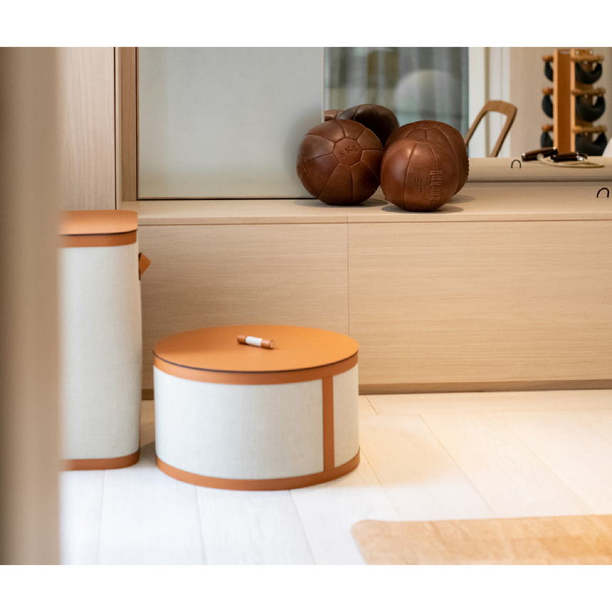 Leather Cylindrical Tall Round Basket | Pinetti | Italianfurniture.com