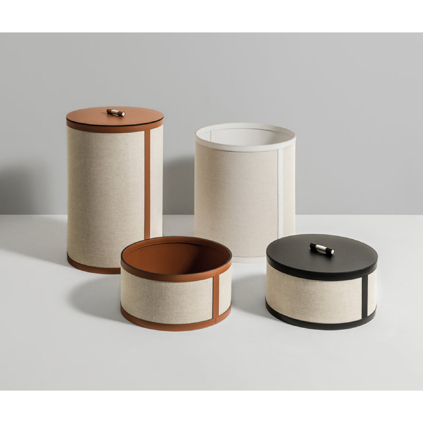 Cotton Finished Leather Round Basket | Pinetti Penelope | Italianfurniture.com