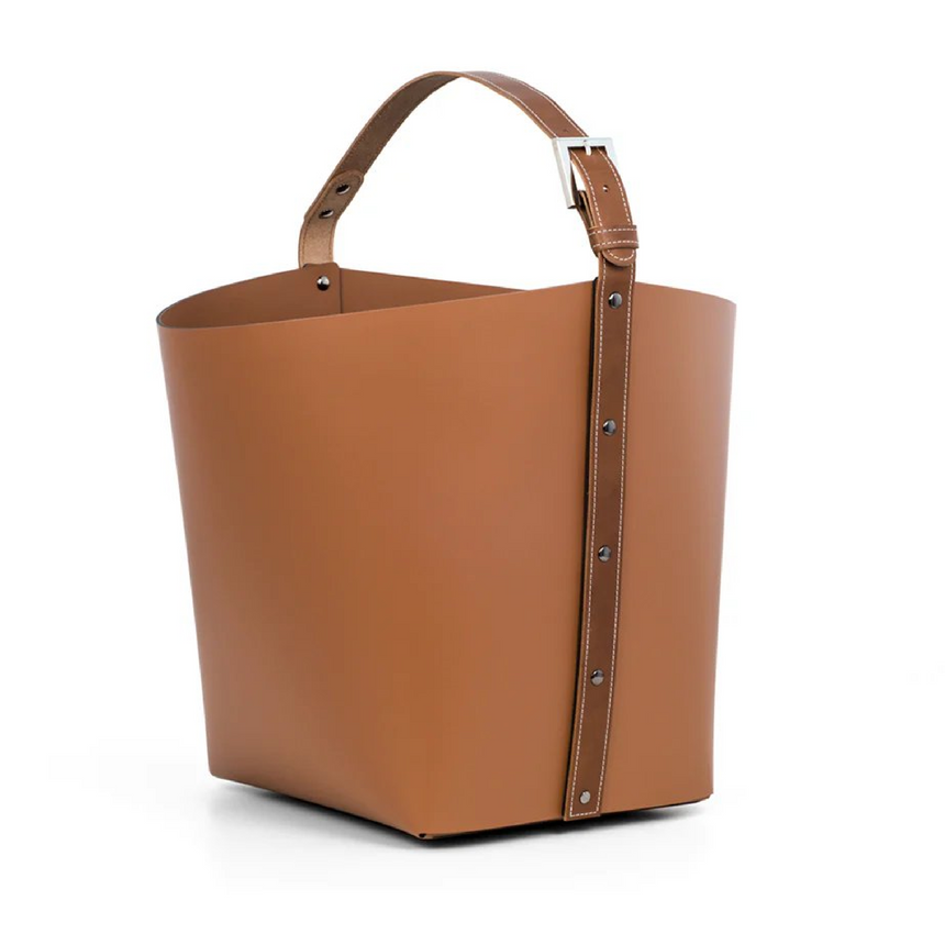 Flared Leather Basket with Handle | Pinetti Ovo | italianfurniture.com