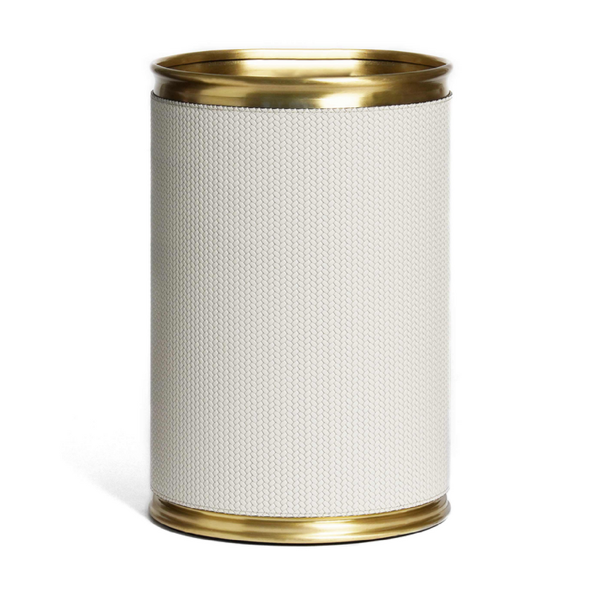 Leather Covered Round Metal Bin | Pinetti | Italianfurniture.com
