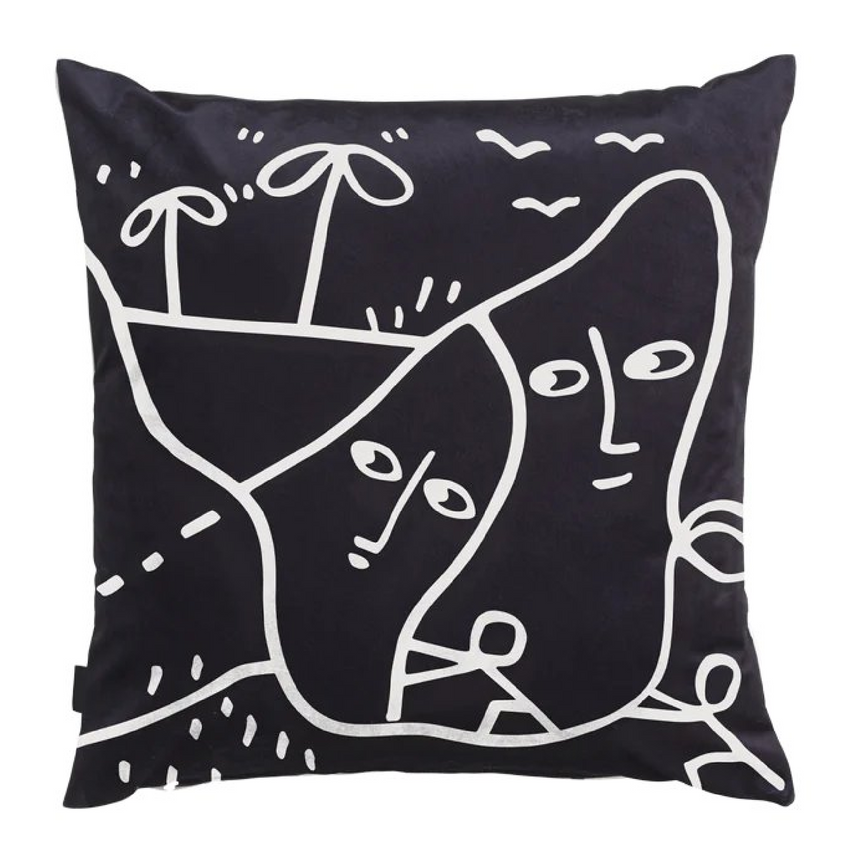 Black Drawn Pillow | Qeeboo Peaceful Place | Italianfurniture.com