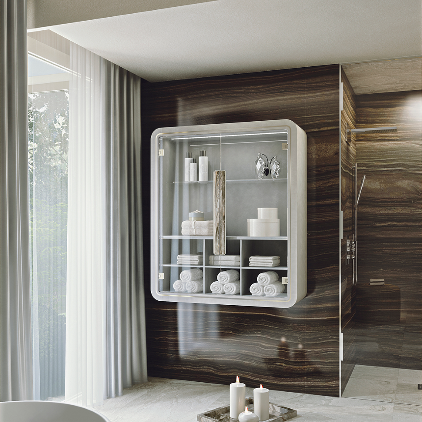 Wall-Mounted Display Bathroom Cabinet with Glass Door | Redeco Hanami