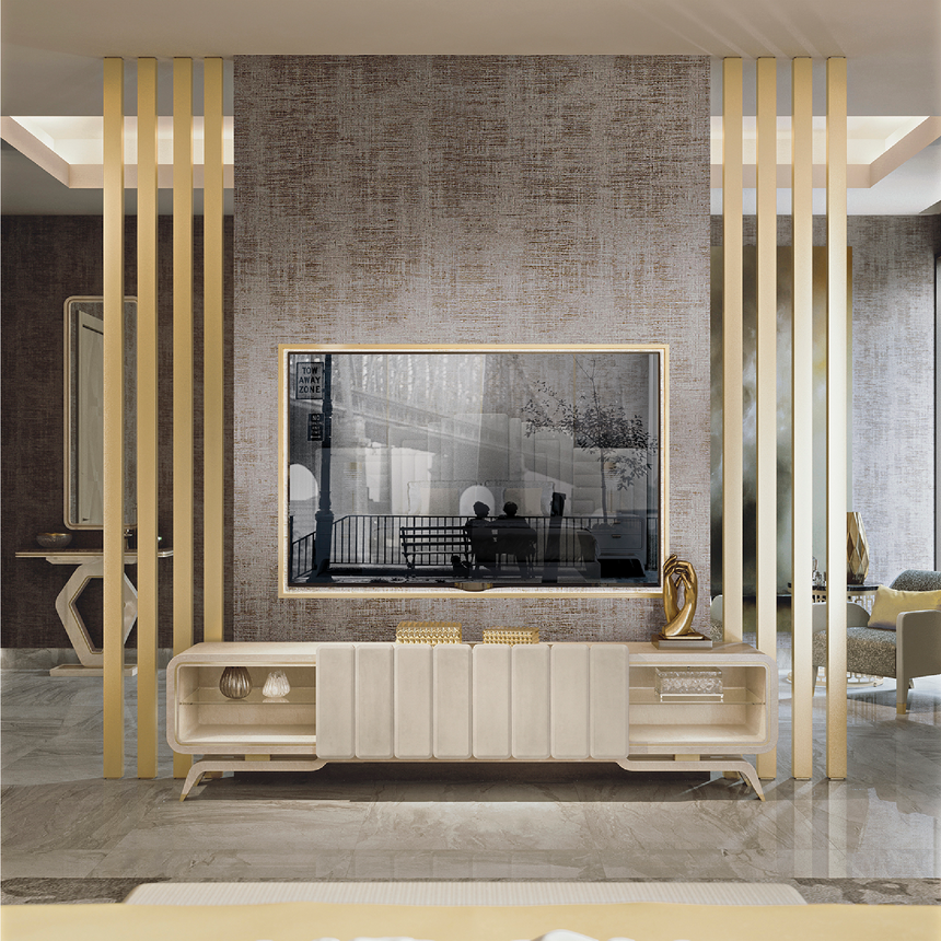 Rectangular Media Unit with High-Gloss Finish and Soft-Close Storage | Redeco Hanami | Italianfurniture.com