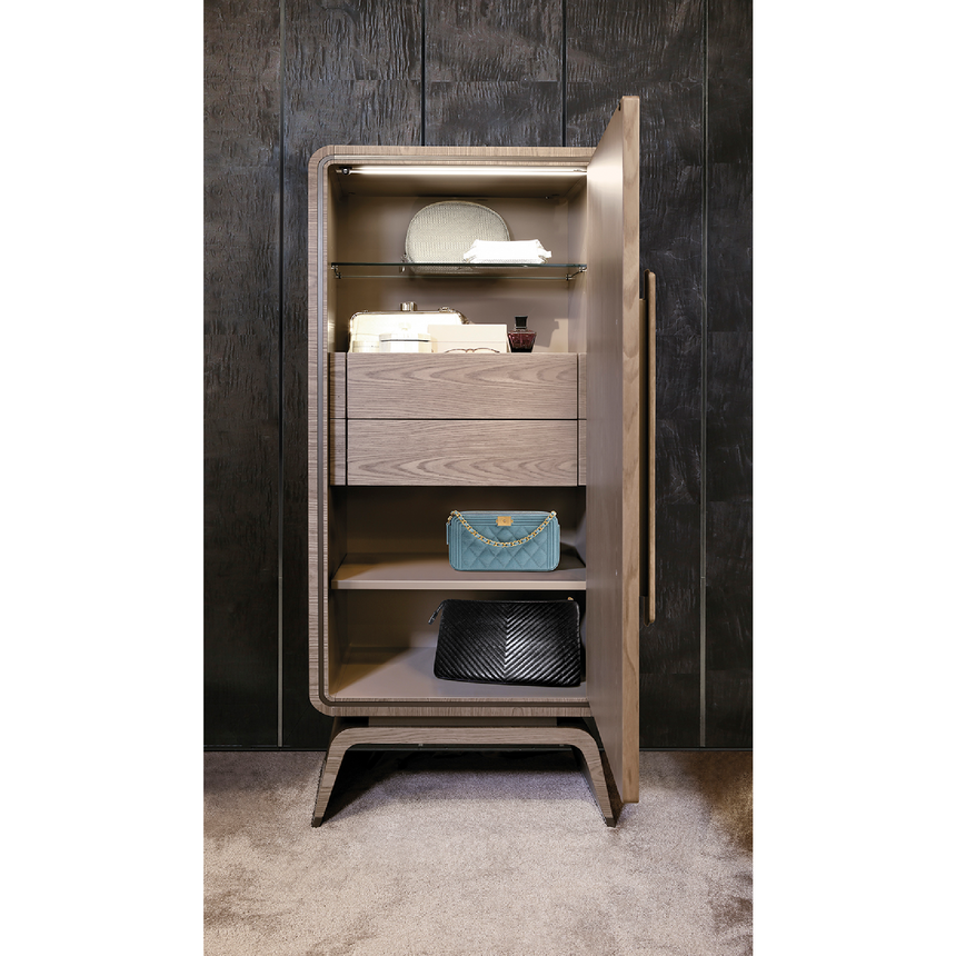 Compact Single-Door Cabinet with Textured Front and Curved Legs | Redeco Hanami