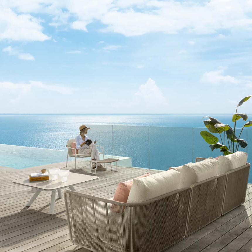 Nautical Rope Outdoor Ottoman | Talenti Coral | Italianfurniture.com