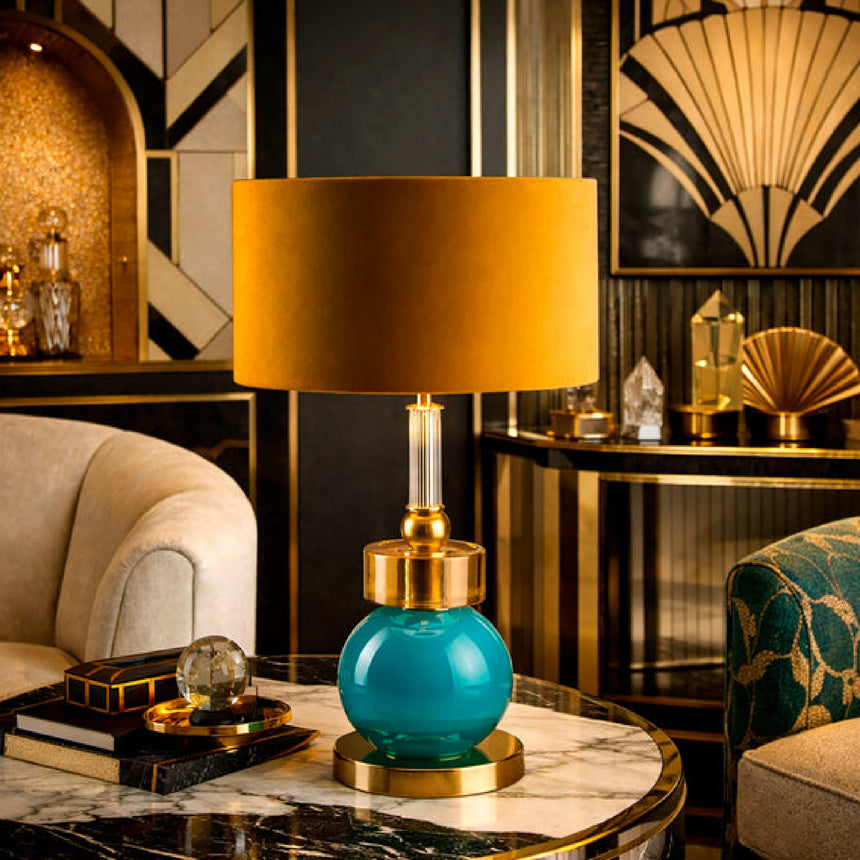 Blue Sphere Accent Table Lamp | Villari Lolite Etienne