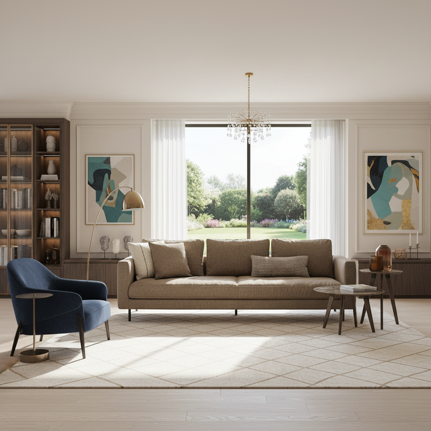 Brown Legged 3-Seater Sofa | Dema Easy