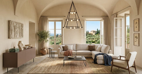 Modern Italian living room with sectional sofa and refined contemporary furniture.