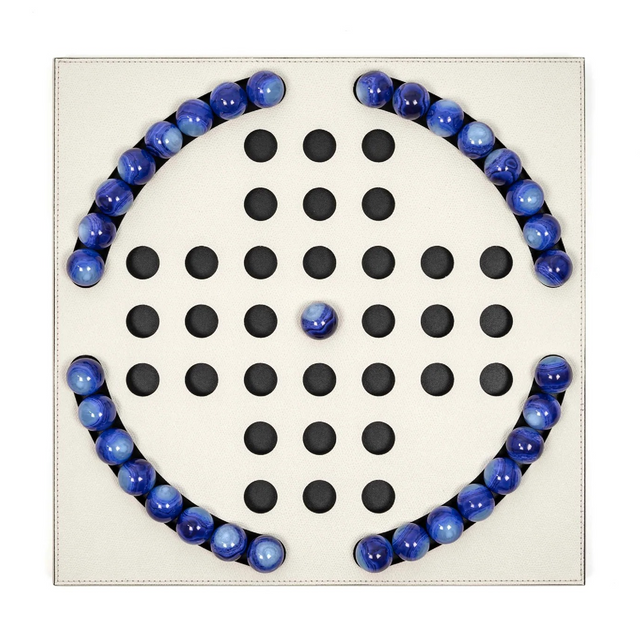 Blue Pawns Leather Game Board | Pinetti Peg Solitaire | Italianfurniture.com