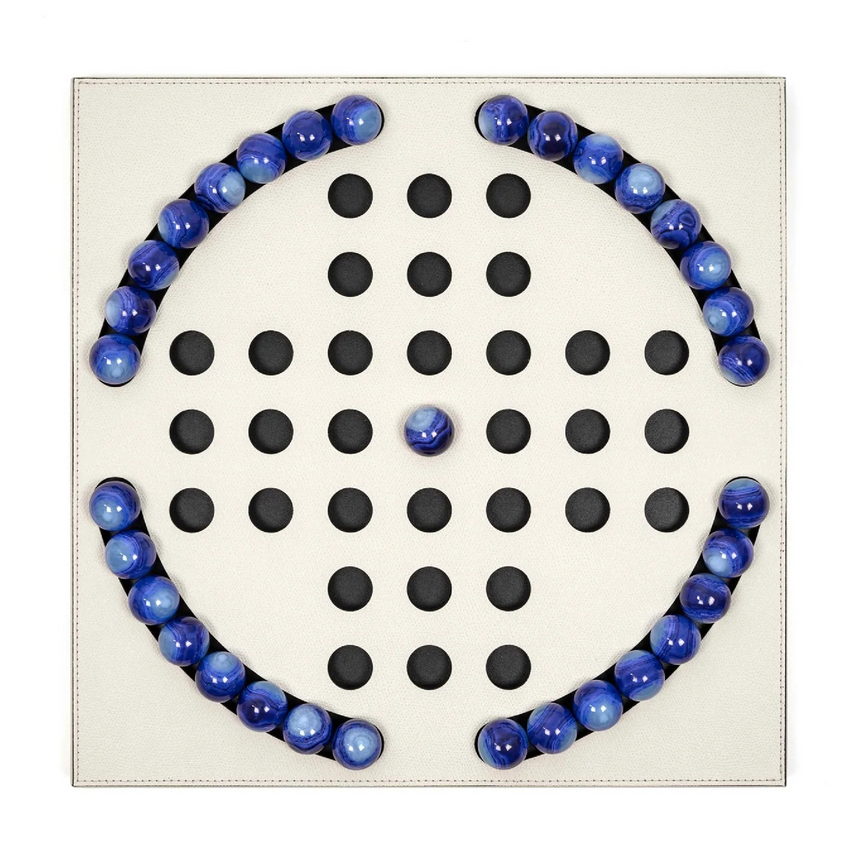 Blue Pawns Leather Game Board | Pinetti Peg Solitaire | Italianfurniture.com