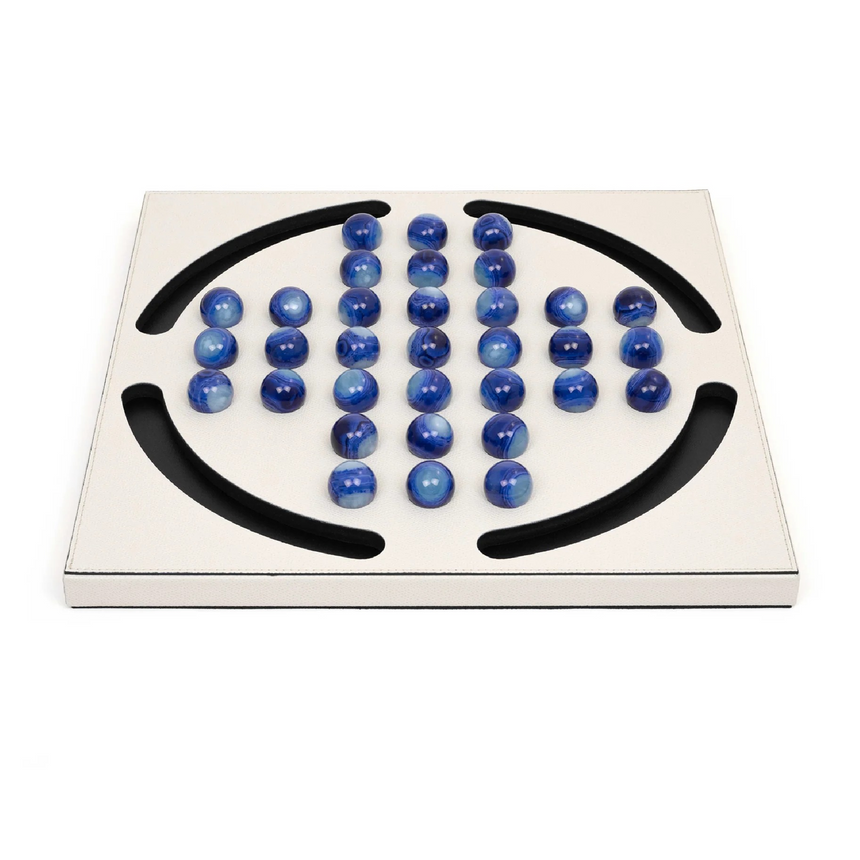 Blue Pawns Leather Game Board | Pinetti Peg Solitaire | Italianfurniture.com