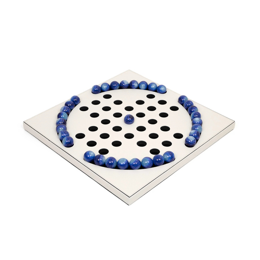 Blue Pawns Leather Game Board | Pinetti Peg Solitaire | Italianfurniture.com