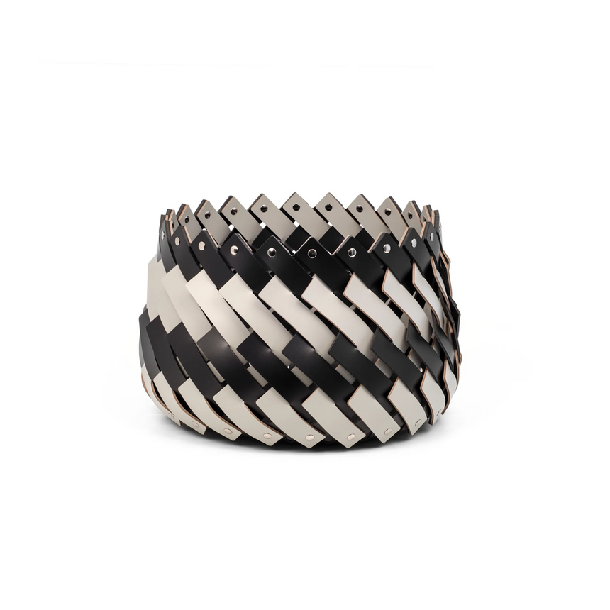 Leather Strips Round Basket S | Pinetti Almeria | Italianfurniture.com