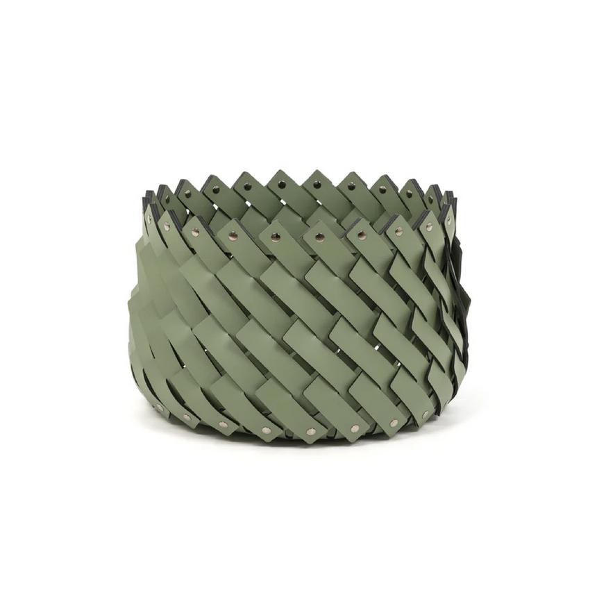 Leather Strips Round Basket S | Pinetti Almeria | Italianfurniture.com