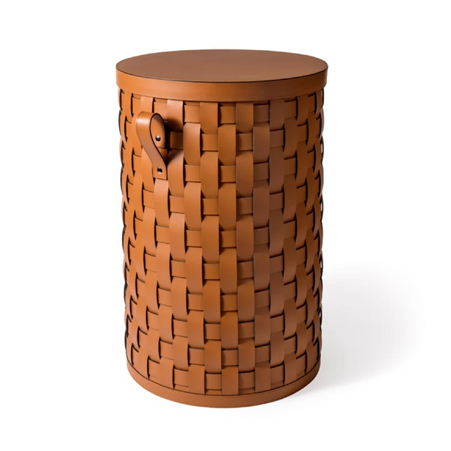 Tall Round Leather Basket | Pinetti Demetra | Italianfurniture.com
