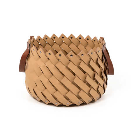 Leather Strips Basket with Handles S | Pinetti Almeria | Italianfurniture.com
