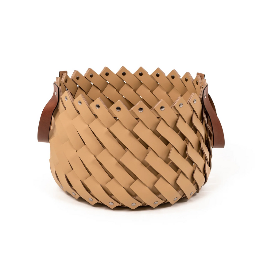 Leather Strips Basket with Handles S | Pinetti Almeria | Italianfurniture.com