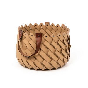 Leather Strips Basket with Handles S | Pinetti Almeria | Italianfurniture.com