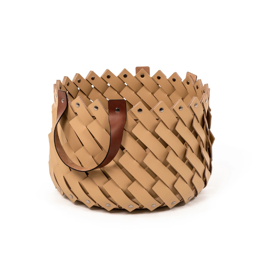 Leather Strips Basket with Handles S | Pinetti Almeria | Italianfurniture.com