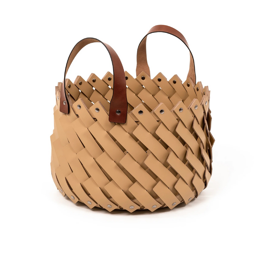 Leather Strips Basket with Handles S | Pinetti Almeria | Italianfurniture.com